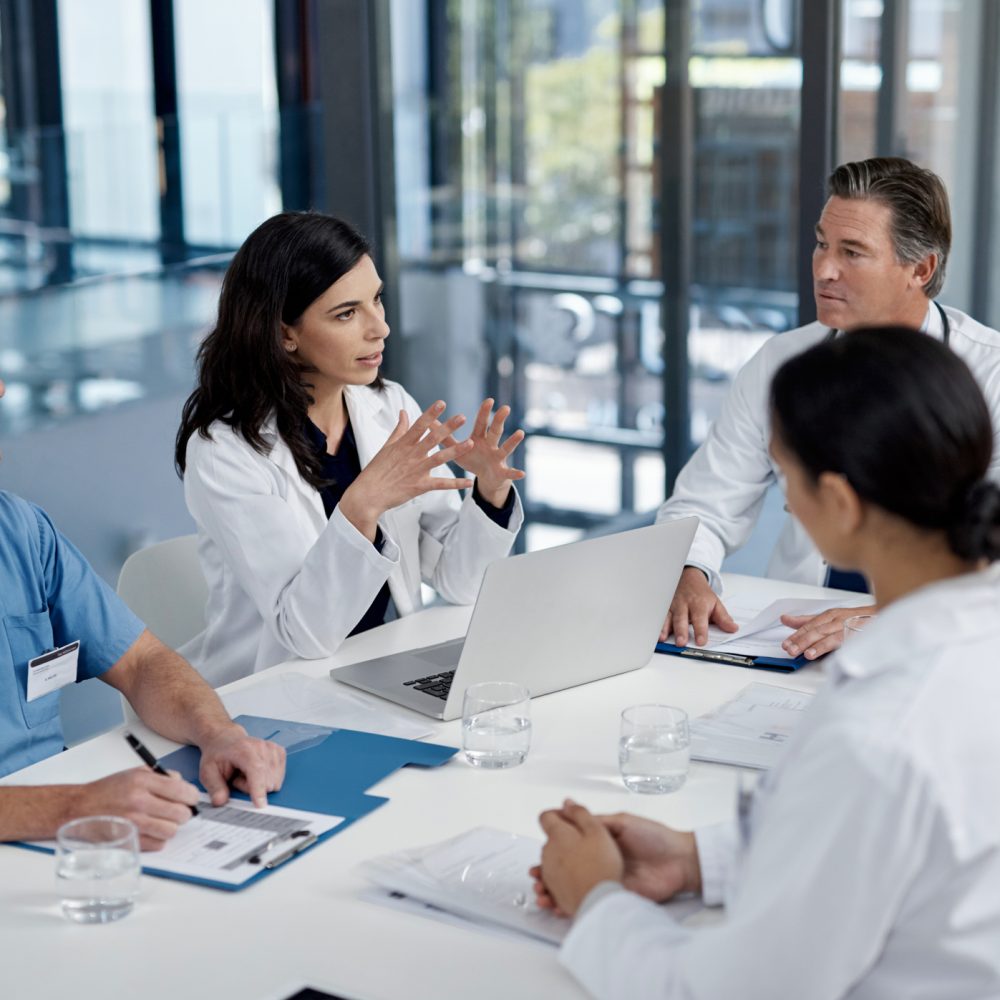 Shot of a group of doctors having a meeting in a modern hospital